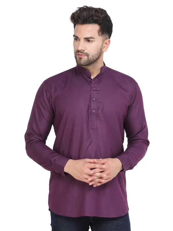 Violet_Casual_Cotton_Short_Kurta_For_Men