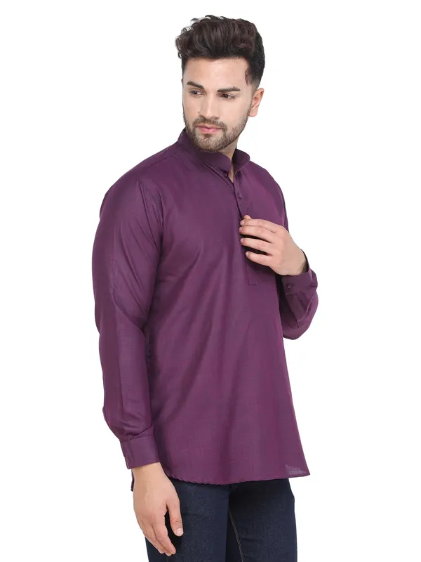 Violet_Casual_Cotton_Short_Kurta_For_Men