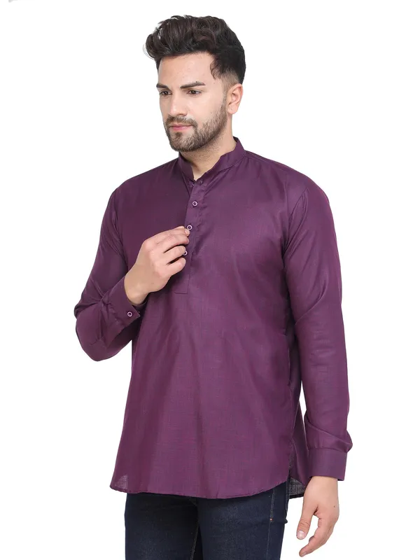 Violet_Casual_Cotton_Short_Kurta_For_Men
