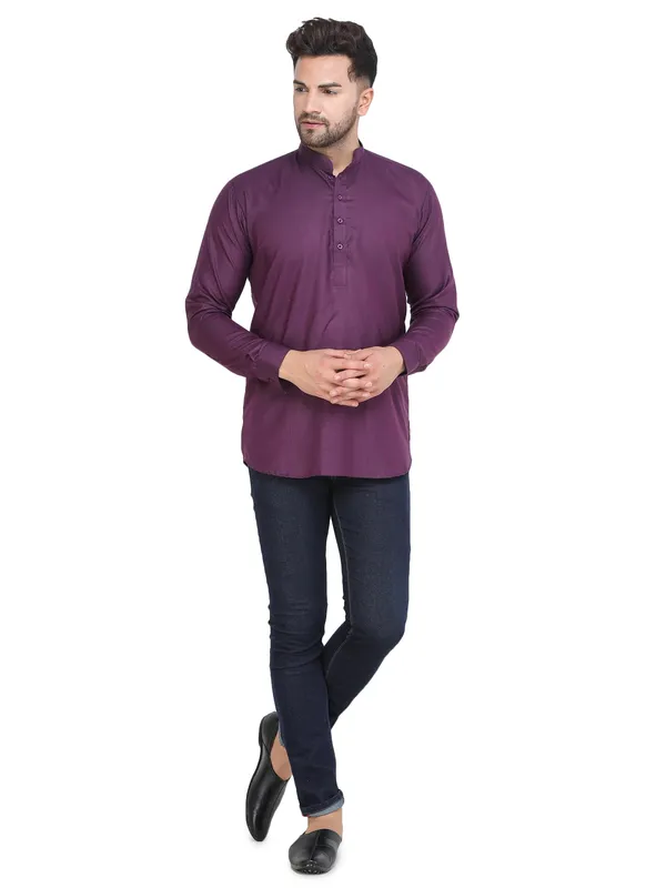 Violet_Casual_Cotton_Short_Kurta_For_Men
