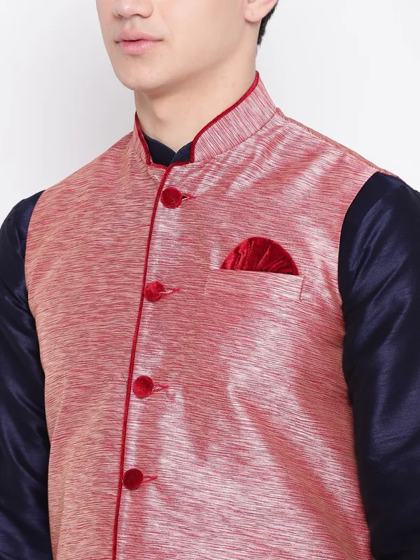 Blue_Banarasi_Dupion_Kurta_With_Churidar_And_Waistcoat_Set_For_Men