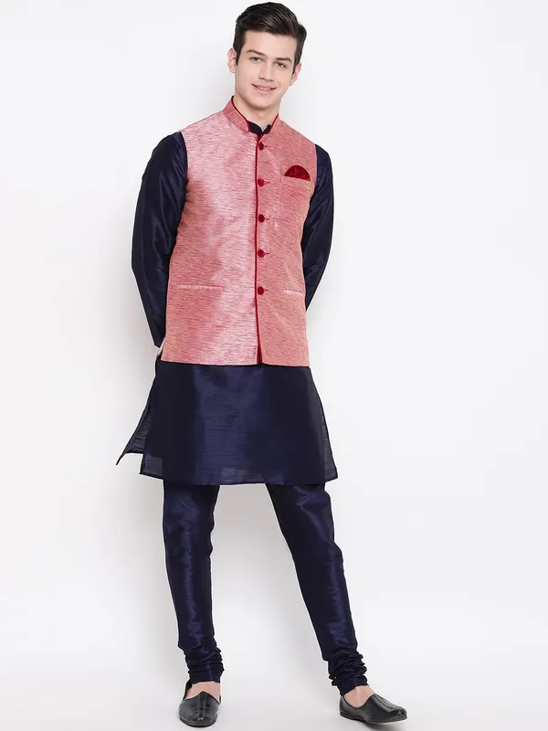 Blue_Banarasi_Dupion_Kurta_With_Churidar_And_Waistcoat_Set_For_Men