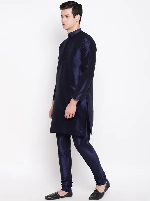 Blue_Banarasi_Dupion_Kurta_With_Churidar_And_Waistcoat_Set_For_Men