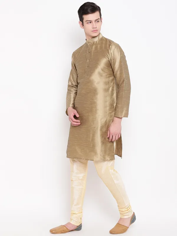 Bronze_Banarasi_Dupion_Kurta_Gold_Churidar_With_Waistcoat_Set_For_Men