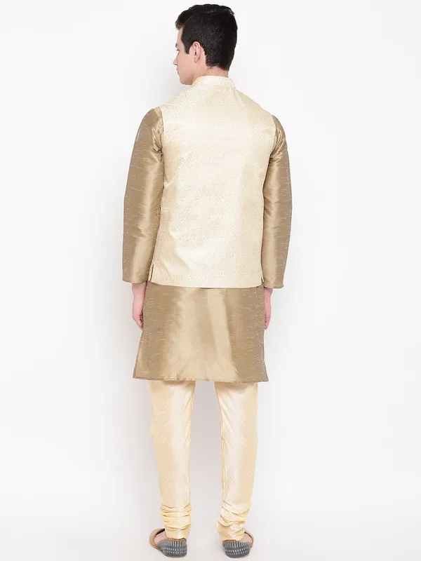 Bronze_Banarasi_Dupion_Kurta_Gold_Churidar_With_Waistcoat_Set_For_Men