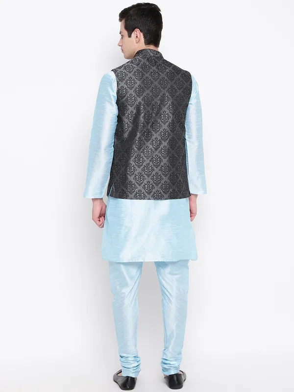 Sky_Blue_Banarasi_Dupion_Kurta_With_Churidar_And_Waistcoat_Set_For_Men