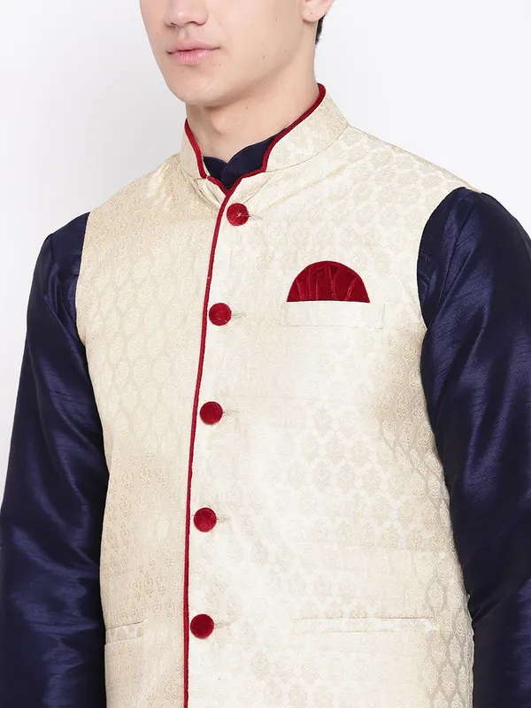 Navy_Blue_Banarasi_Dupion_Kurta_With_Churidar_And_Waistcoat_Set_For_Men