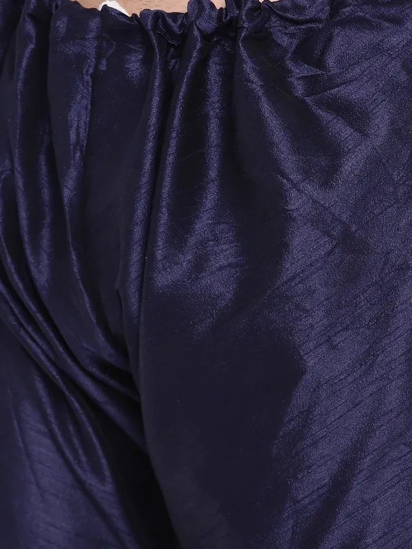 Navy_Blue_Banarasi_Dupion_Kurta_With_Churidar_And_Waistcoat_Set_For_Men