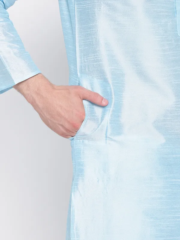 Sky_Blue_Banarasi_Dupion_Kurta_With_Churidar_And_Waistcoat_Set_For_Men