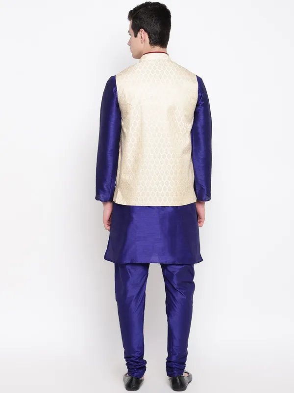 Royal_Blue_Banarasi_Dupion_Kurta_With_Churidar_And_Waistcoat_Set_For_Men