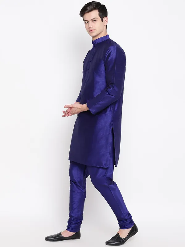 Royal_Blue_Banarasi_Dupion_Kurta_With_Churidar_And_Waistcoat_Set_For_Men