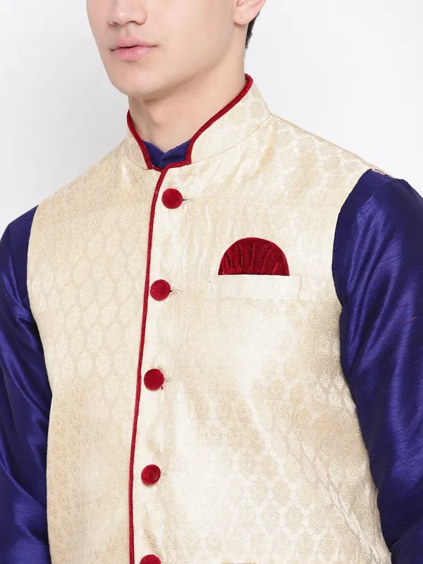 Royal_Blue_Banarasi_Dupion_Kurta_With_Churidar_And_Waistcoat_Set_For_Men