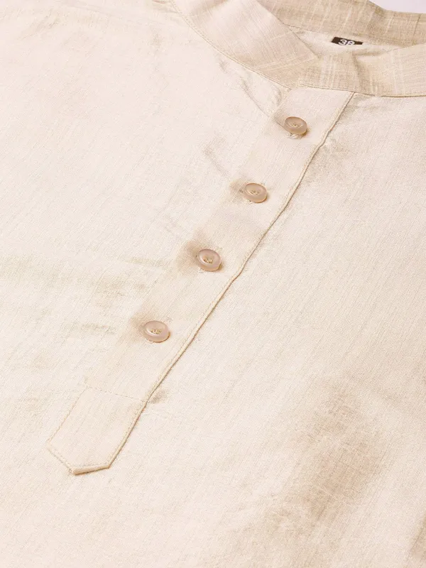 Beige_Double_Tone_Banarasi_Dupion_Kurta_With_Churidar_And_Waistcoat_Set_For_Men