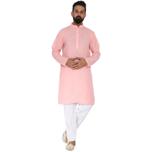 Pink_Cotton_Kurta_With_Pyjama_Set_For_Men