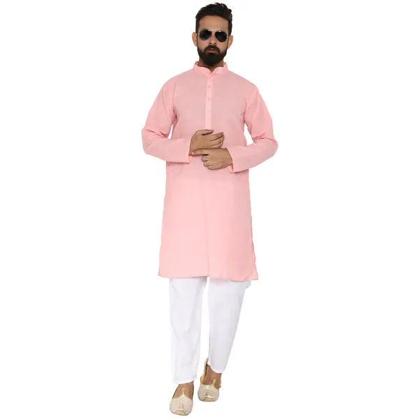 Pink_Cotton_Kurta_With_Pyjama_Set_For_Men