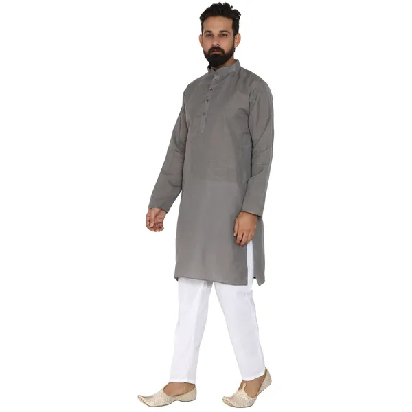 Grey_Cotton_Kurta_With_Pyjama_Set_For_Men