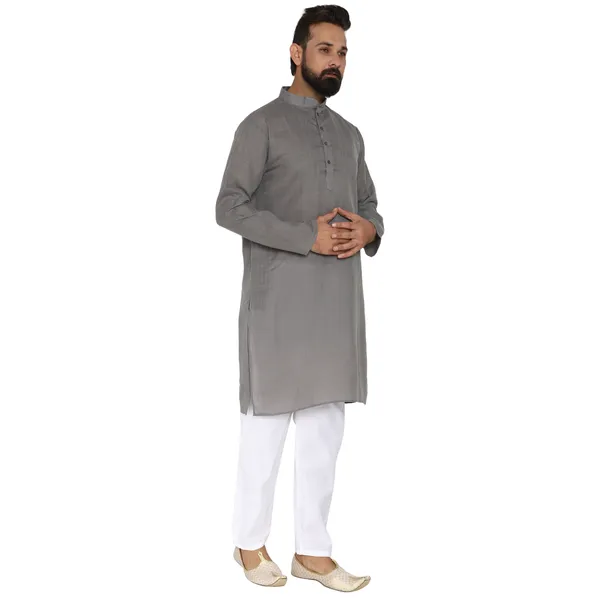 Grey_Cotton_Kurta_With_Pyjama_Set_For_Men