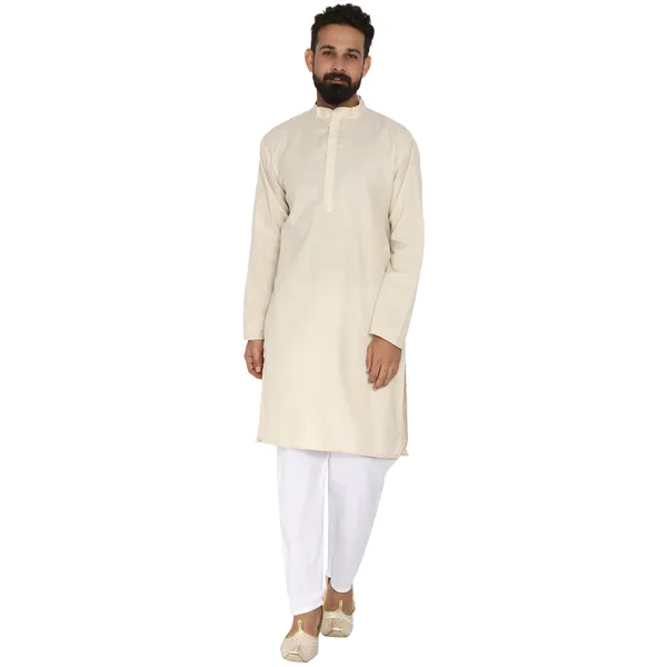 Cream_Cotton_Kurta_With_Pyjama_Set_For_Men
