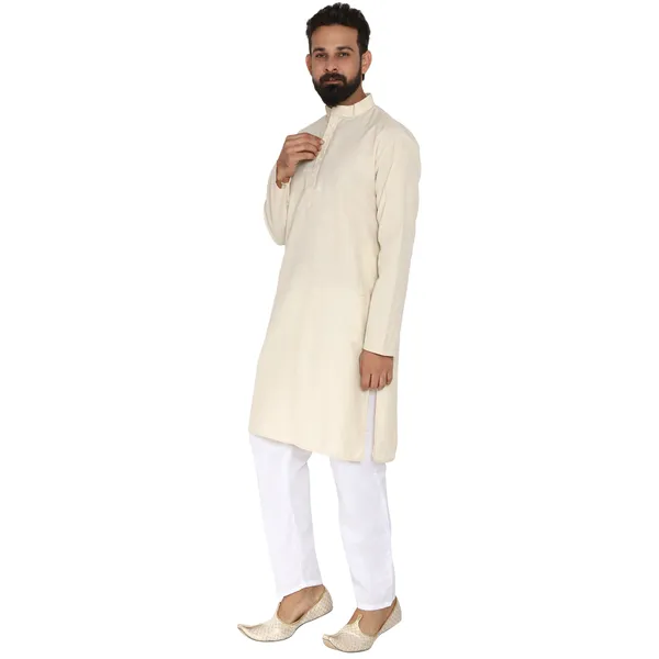Cream_Cotton_Kurta_With_Pyjama_Set_For_Men