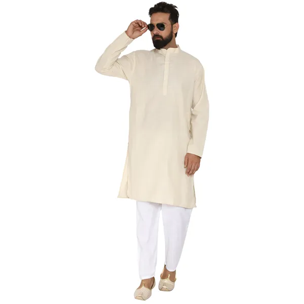 Cream_Cotton_Kurta_With_Pyjama_Set_For_Men