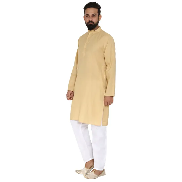 Gold_Cotton_Kurta_With_Pyjama_Set_For_Men