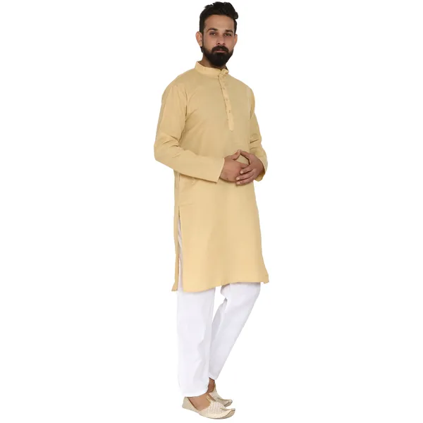Gold_Cotton_Kurta_With_Pyjama_Set_For_Men
