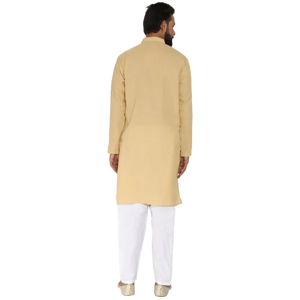 Gold_Cotton_Kurta_With_Pyjama_Set_For_Men