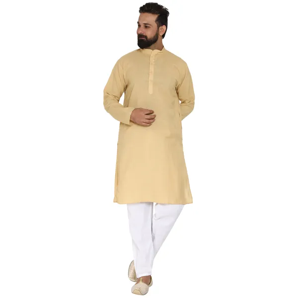 Gold_Cotton_Kurta_With_Pyjama_Set_For_Men