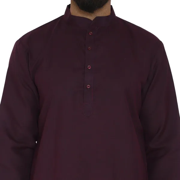 Wine_Cotton_Kurta_With_Pyjama_Set_For_Men