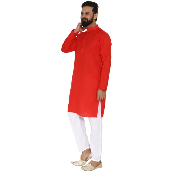 Red_Cotton_Kurta_With_Pyjama_Set_For_Men