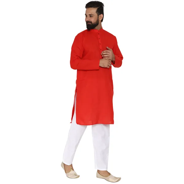 Red_Cotton_Kurta_With_Pyjama_Set_For_Men