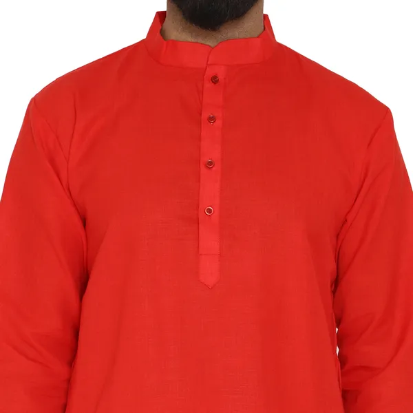 Red_Cotton_Kurta_With_Pyjama_Set_For_Men