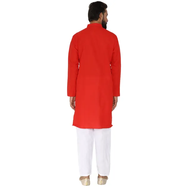 Red_Cotton_Kurta_With_Pyjama_Set_For_Men