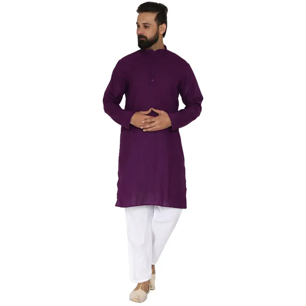 Purple_Cotton_Kurta_With_Pyjama_Set_For_Men