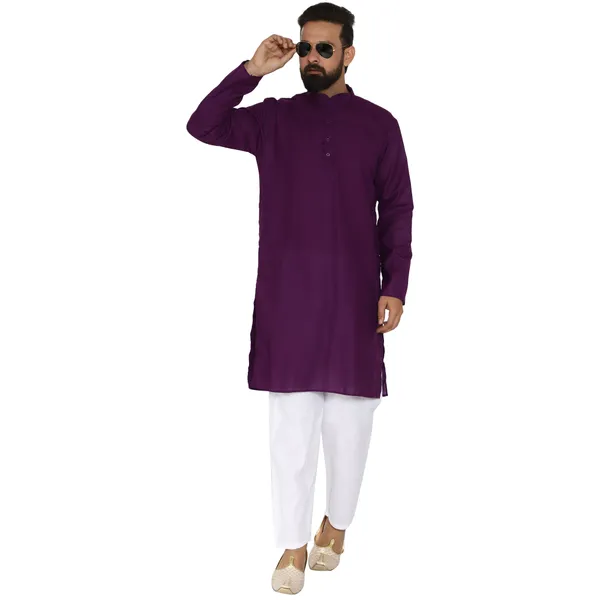Purple_Cotton_Kurta_With_Pyjama_Set_For_Men
