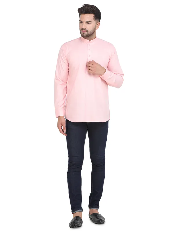 Pink_Casual_Cotton_Short_Kurta_For_Men