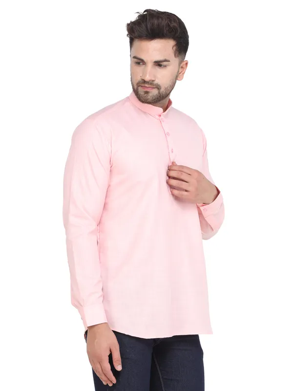 Pink_Casual_Cotton_Short_Kurta_For_Men