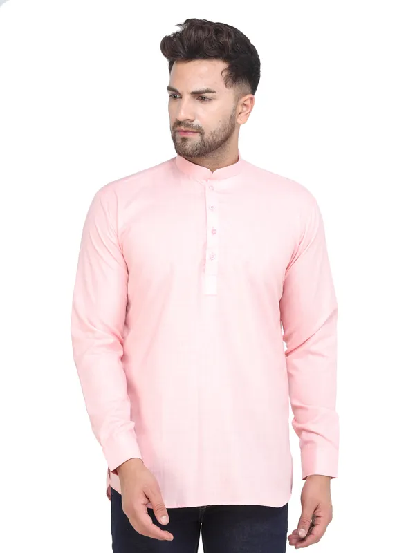 Pink_Casual_Cotton_Short_Kurta_For_Men