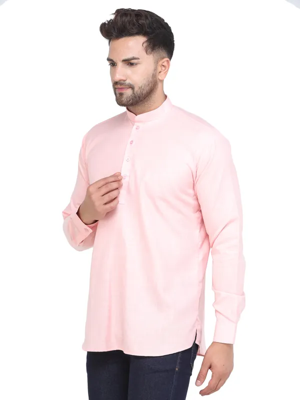 Pink_Casual_Cotton_Short_Kurta_For_Men