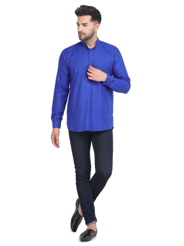 Royal_Blue_Casual_Cotton_Short_Kurta_For_Men