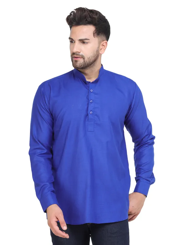 Royal_Blue_Casual_Cotton_Short_Kurta_For_Men