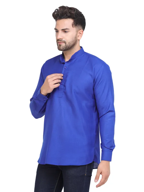 Royal_Blue_Casual_Cotton_Short_Kurta_For_Men