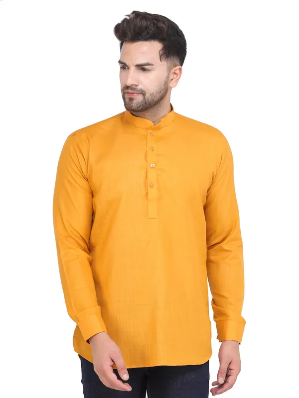 Mustard_Casual_Cotton_Short_Kurta_For_Men