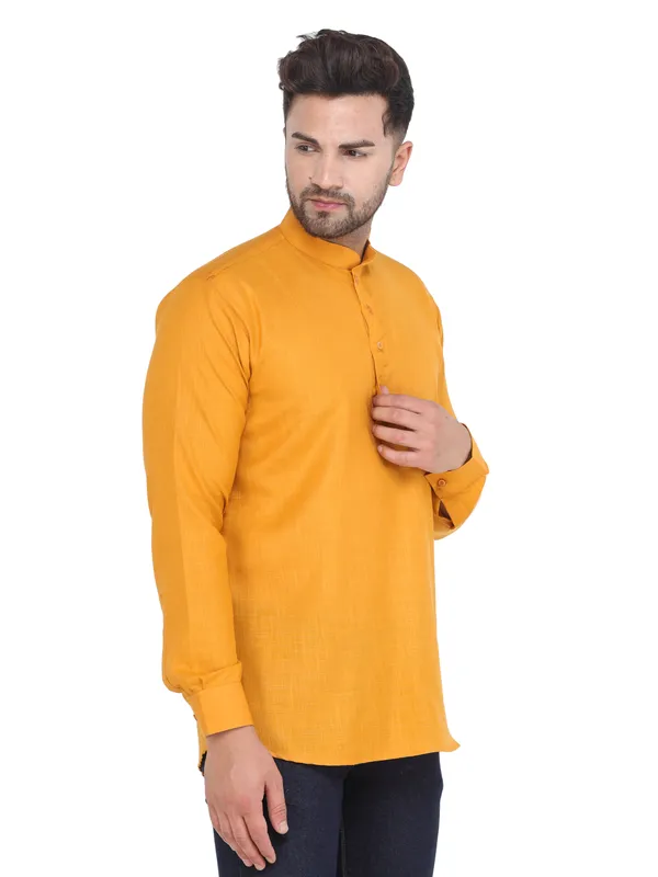 Mustard_Casual_Cotton_Short_Kurta_For_Men