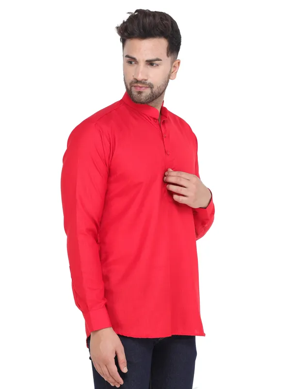 Red_Casual_Cotton_Short_Kurta_For_Men