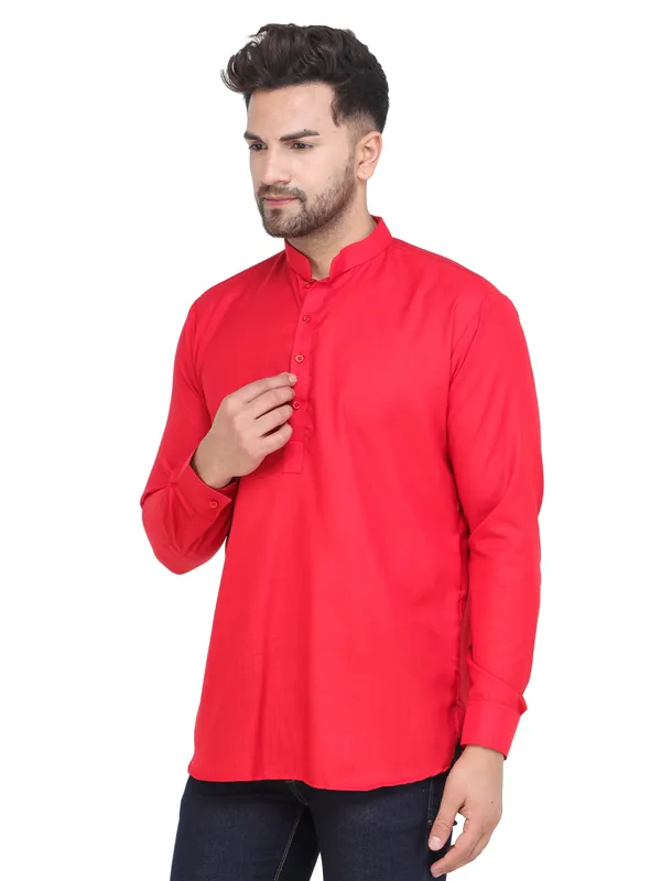 Red_Casual_Cotton_Short_Kurta_For_Men
