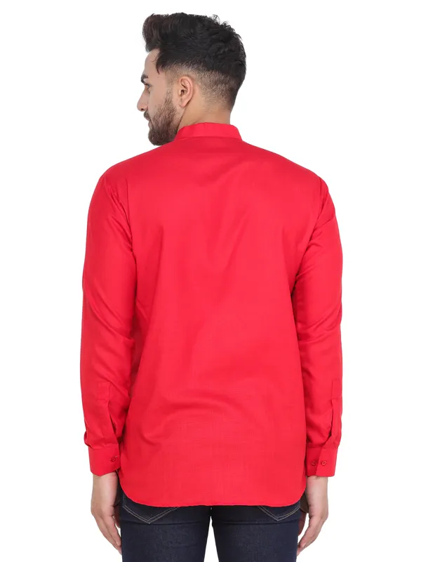 Red_Casual_Cotton_Short_Kurta_For_Men