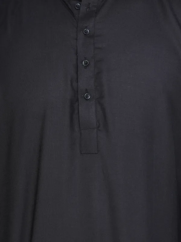 Black_Casual_Cotton_Short_Kurta_For_Men