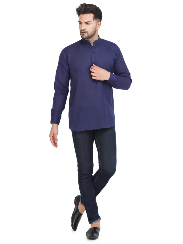 Navy_Blue_Casual_Cotton_Short_Kurta_For_Men