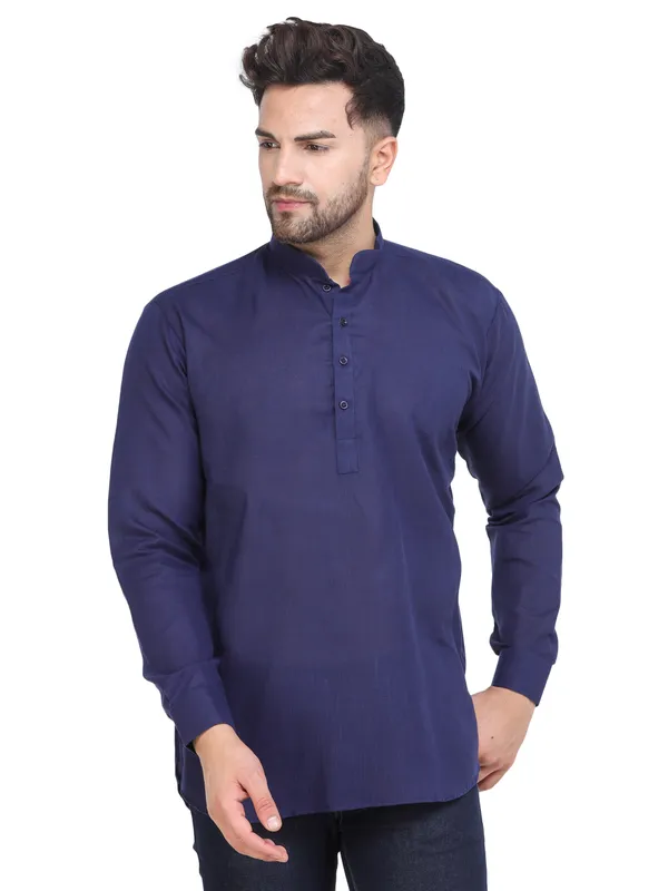 Navy_Blue_Casual_Cotton_Short_Kurta_For_Men